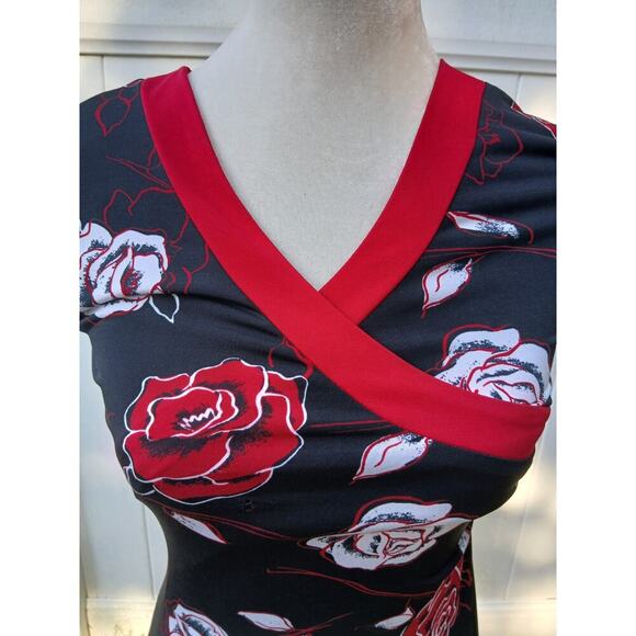 Vintage Y2K La Belle‎ Medium Rockabilly Stretch Faux Wrap Fitted Dress - Picture 2 of 7